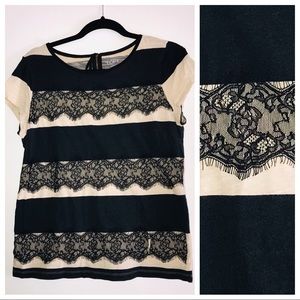 Ann Taylor LOFT - lace striped t-shirt